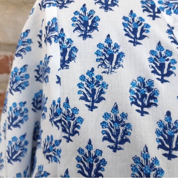 Block print India cotton dress blue & white - Picture 3 of 4